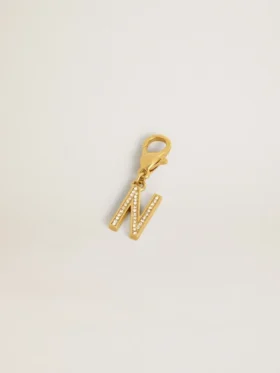 Ciondolo con la lettera N in ottone color oro con cristalli
