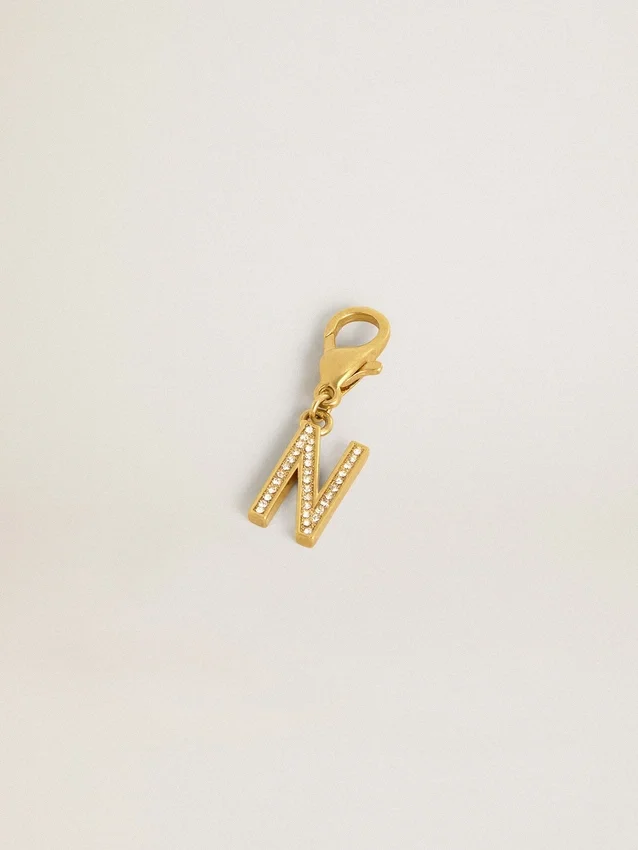 Ciondolo con la lettera N in ottone color oro con cristalli
