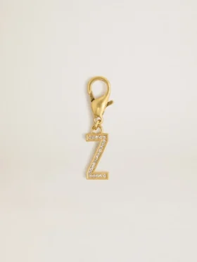Ciondolo con la lettera Z in ottone color oro con cristalli