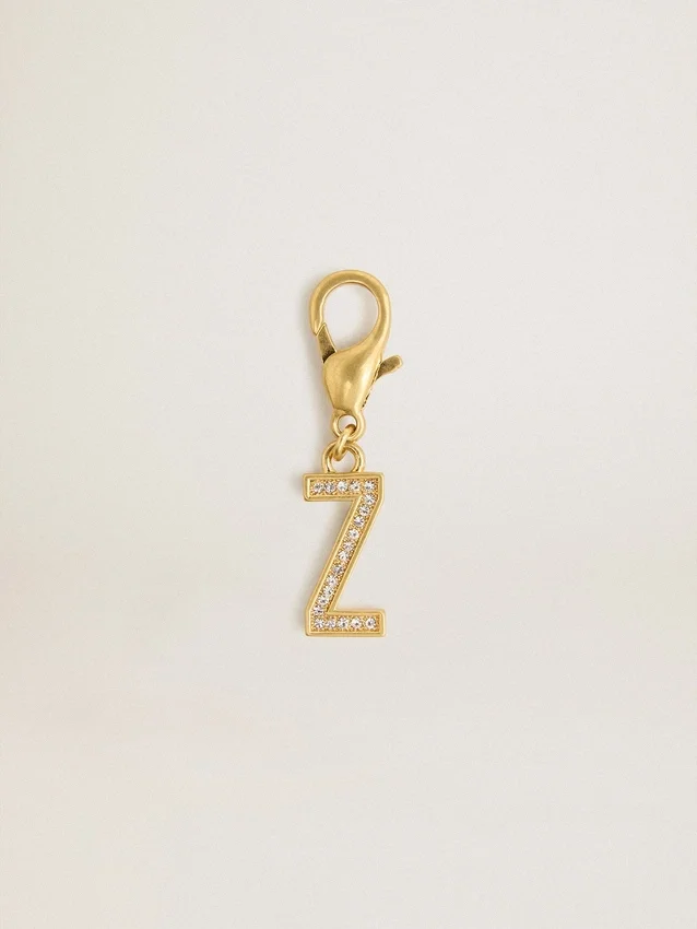 Ciondolo con la lettera Z in ottone color oro con cristalli