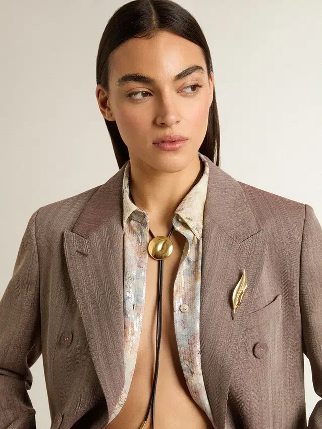 Collana con bolo tie Jewelmates in pelle nera con dettagli in metallo oro anticato