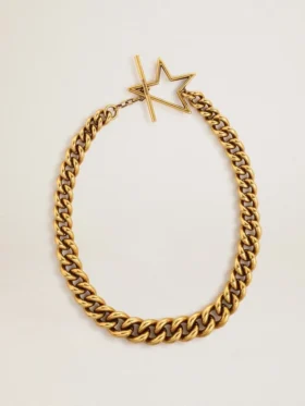 Collana con catena a maglie decrescenti color oro antico e chiusura a forma di stella