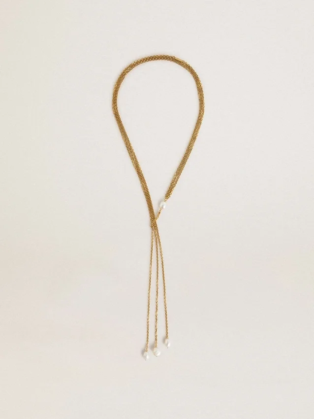 Collana con catene color oro antico e perle