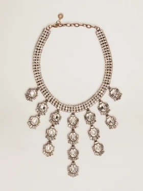 Collana da donna color oro antico con cristalli a goccia