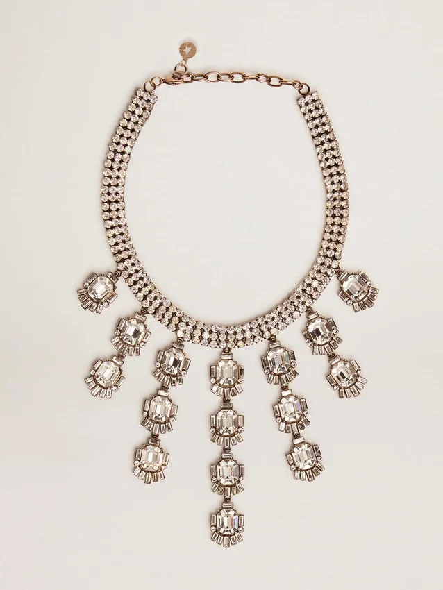 Collana da donna color oro antico con cristalli a goccia