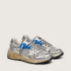 Dad-Star da uomo in pelle laminata argento e mesh con stella in pelle bianca e linguetta sul tallone argentata