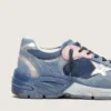Dad-Star da donna in pelle scamosciata blu denim con stella in pelle argentata