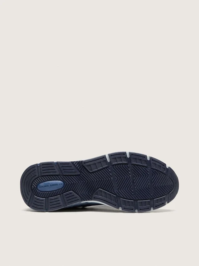 Dad-Star da donna in pelle scamosciata blu denim con stella in pelle argentata