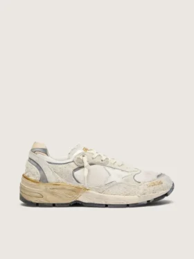Dad-Star da donna in pelle scamosciata e mesh con stella in pelle bianca e linguetta sul tallone in pelle beige