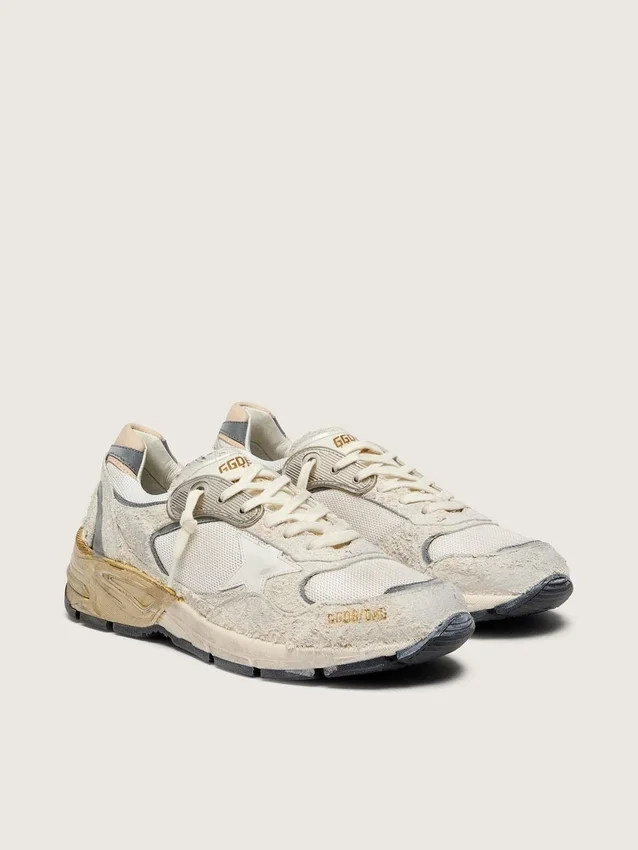 Dad-Star da donna in pelle scamosciata e mesh con stella in pelle bianca e linguetta sul tallone in pelle beige
