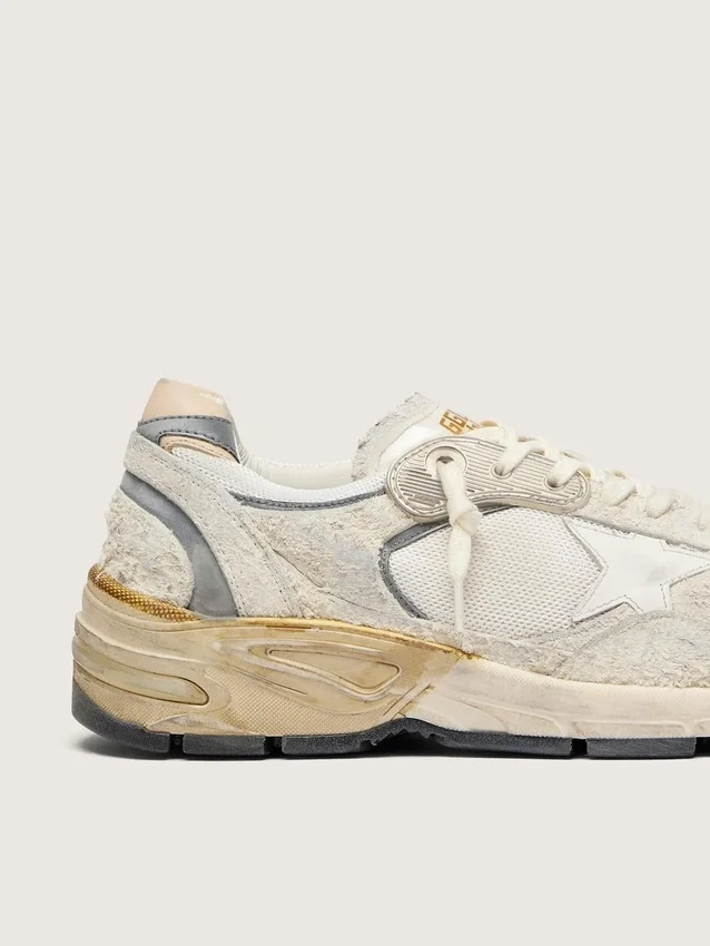 Dad-Star da donna in pelle scamosciata e mesh con stella in pelle bianca e linguetta sul tallone in pelle beige