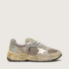 Dad-Star da donna in pelle scamosciata grigio tortora e rete argentata con stella in pelle bianca e linguetta sul tallone in pelle scamosciata