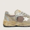 Dad-Star da donna in pelle scamosciata grigio tortora e rete argentata con stella in pelle bianca e linguetta sul tallone in pelle scamosciata