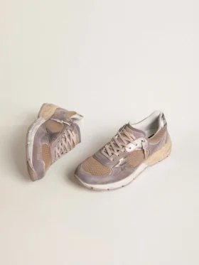Dad-Star da donna in pelle scamosciata lilla e rete con stella in pelle laminata e linguetta sul tallone