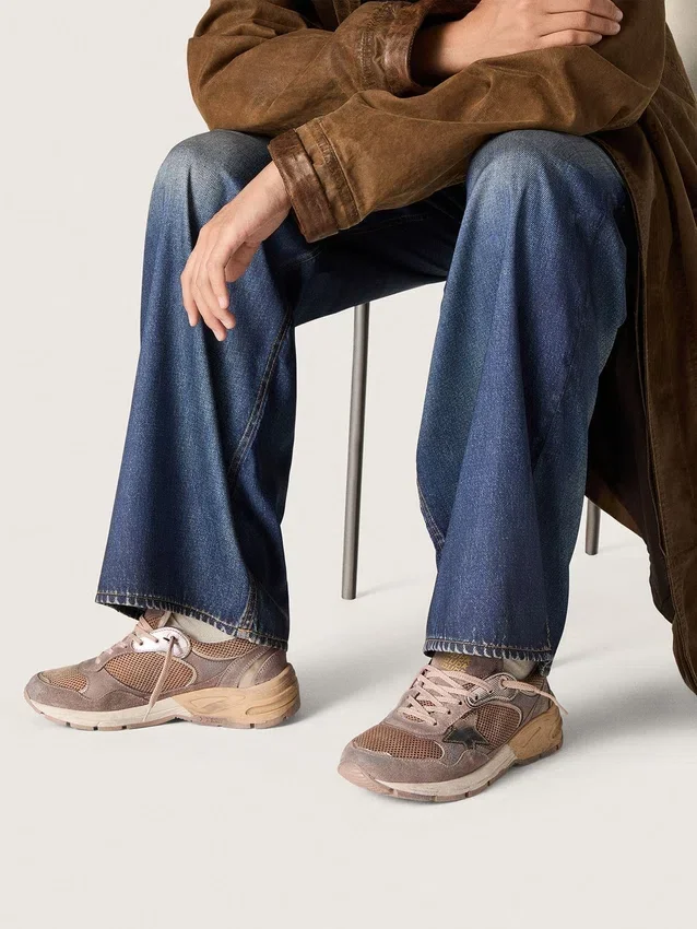 Dad-Star da donna in pelle scamosciata lilla e rete con stella in pelle laminata e linguetta sul tallone