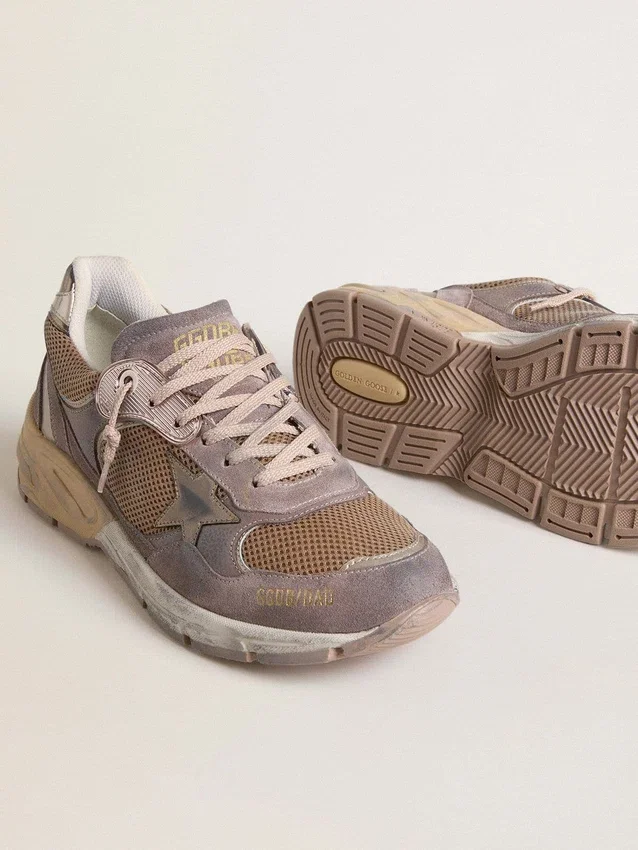 Dad-Star da donna in pelle scamosciata lilla e rete con stella in pelle laminata e linguetta sul tallone