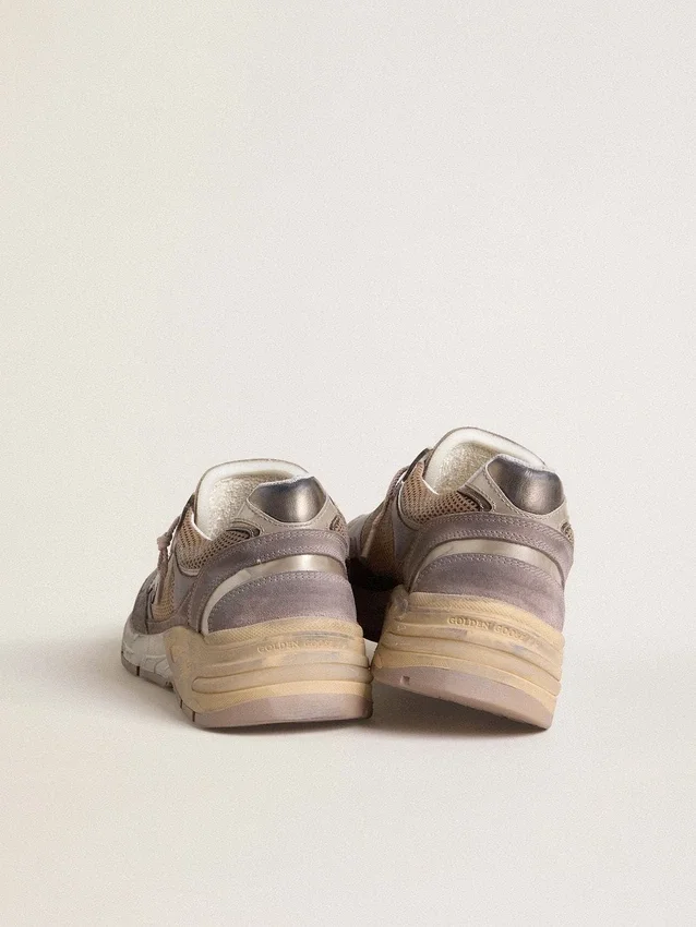 Dad-Star da donna in pelle scamosciata lilla e rete con stella in pelle laminata e linguetta sul tallone