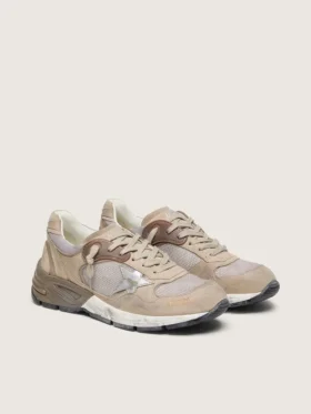 Dad-Star da donna in rete beige e pelle scamosciata con stella in pelle argentata