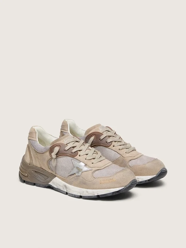 Dad-Star da uomo in rete beige e pelle scamosciata con stella in pelle argentata