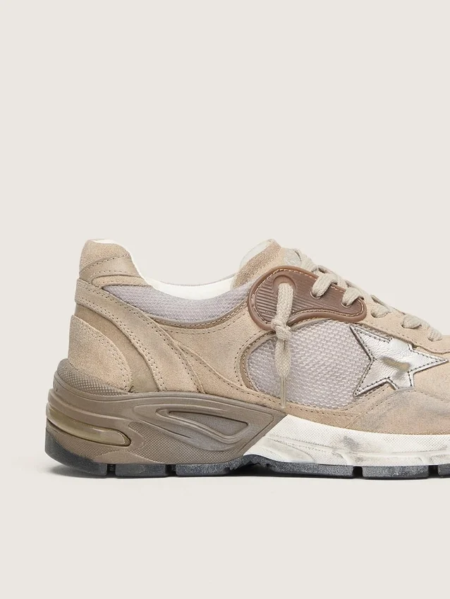 Dad-Star da uomo in rete beige e pelle scamosciata con stella in pelle argentata