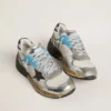 Dad-Star da donna in rete e pelle con lamina argentata con stella in pelle scamosciata nera