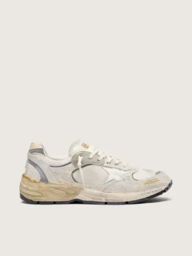 Dad-Star da uomo in pelle scamosciata e rete con stella in pelle bianca e linguetta sul tallone in pelle beige