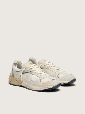 Dad-Star da uomo in pelle scamosciata e rete con stella in pelle bianca e linguetta sul tallone in pelle beige