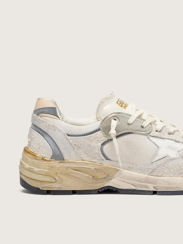 Dad-Star da uomo in pelle scamosciata e rete con stella in pelle bianca e linguetta sul tallone in pelle beige