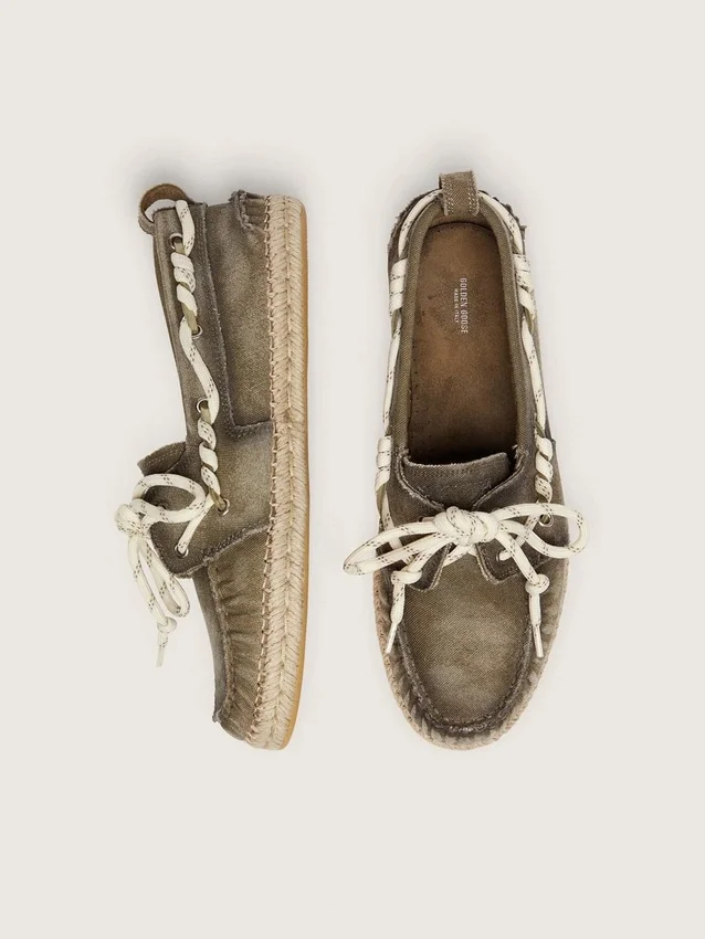 Espadrillas Cruise da donna in tela verde militare con lacci da trekking bianchi