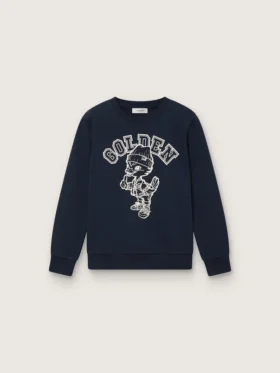 Felpa a girocollo Journey per bambino in cotone blu navy con stampa mascotte