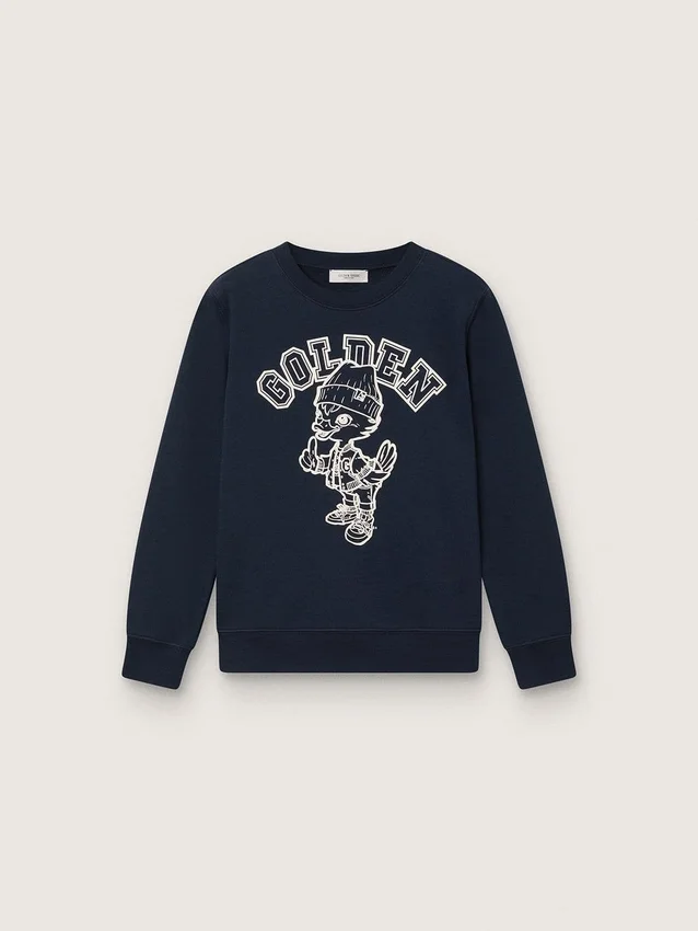 Felpa a girocollo Journey per bambino in cotone blu navy con stampa mascotte