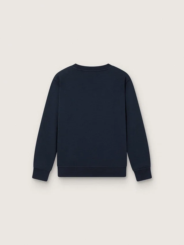 Felpa a girocollo Journey per bambino in cotone blu navy con stampa mascotte