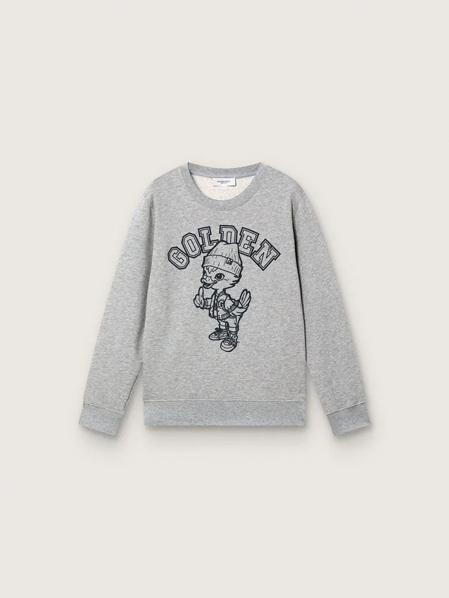 Felpa a girocollo Journey per bambino in cotone grigio melange con stampa mascotte