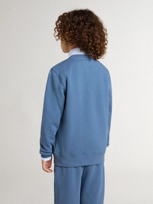 Felpa blu da bambino con toppe bianche in rilievo