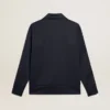 Felpa blu scuro con zip, striscia bianca e stelle a contrasto