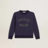 Felpa blu-viola con scritta golden goose sul davanti