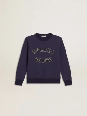 Felpa blu-viola con scritta golden goose sul davanti