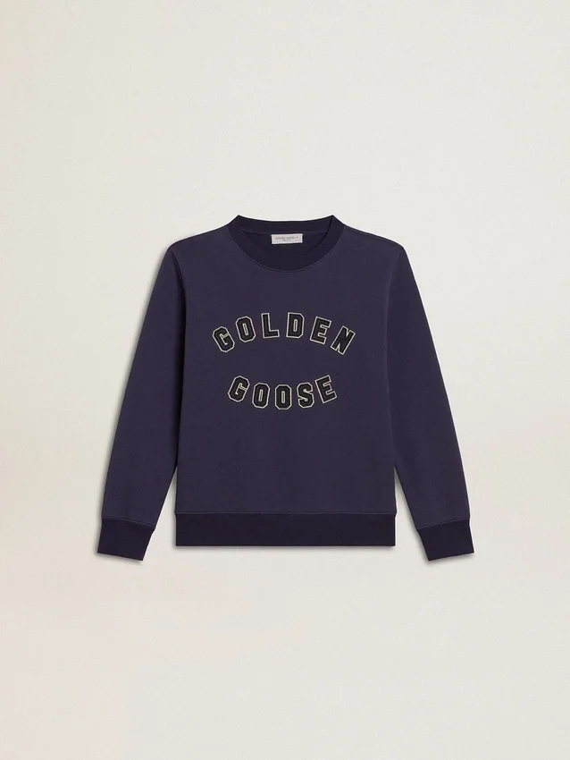 Felpa blu-viola con scritta golden goose sul davanti
