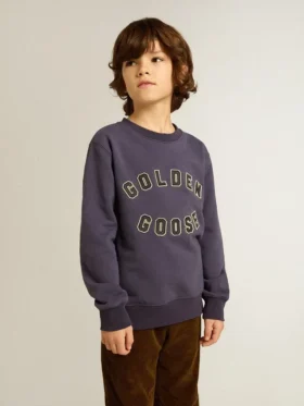 Felpa blu-viola con scritta golden goose sul davanti