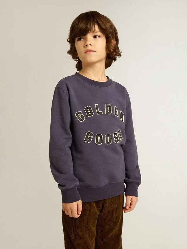 Felpa blu-viola con scritta golden goose sul davanti