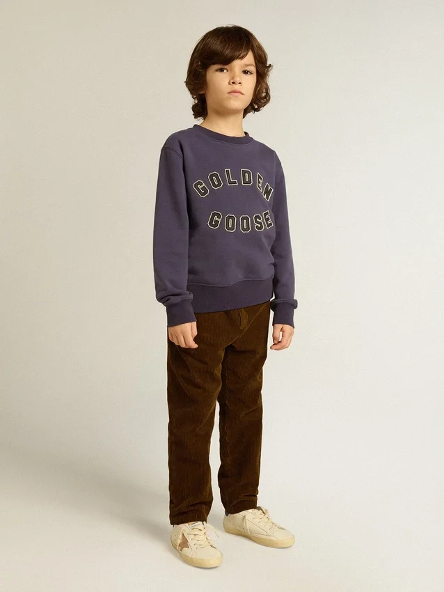 Felpa blu-viola con scritta golden goose sul davanti
