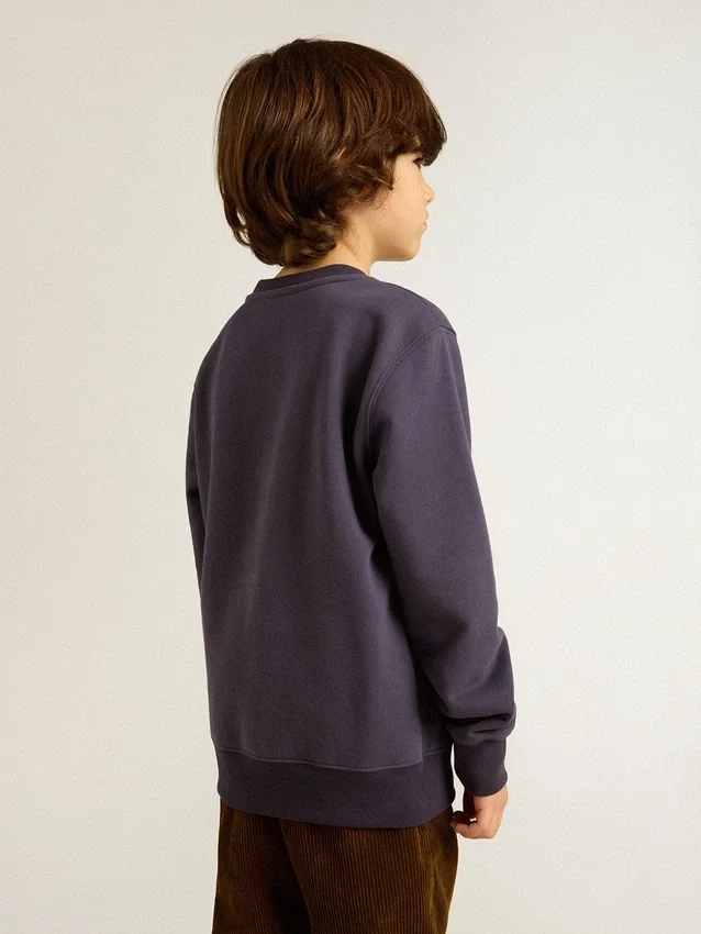 Felpa blu-viola con scritta golden goose sul davanti