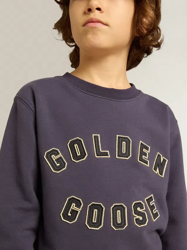 Felpa blu-viola con scritta golden goose sul davanti