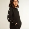Felpa con cappuccio da bambino nera con stelle argentate a contrasto