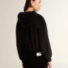Felpa con cappuccio da donna nera in misto cotone con zip