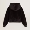 Felpa con cappuccio da donna nera in misto cotone con zip