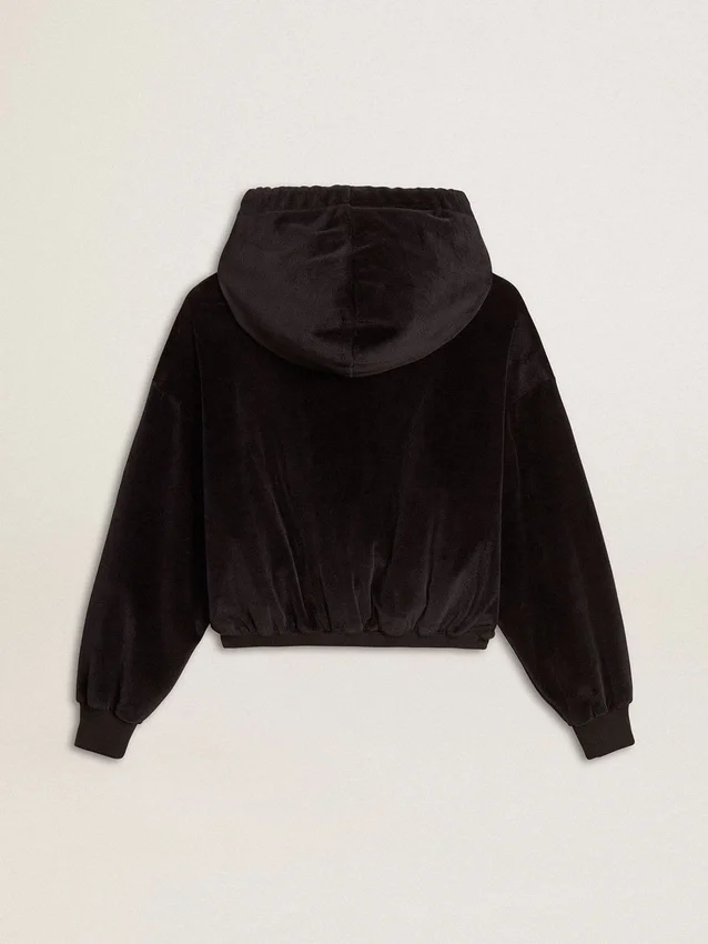 Felpa con cappuccio da donna nera in misto cotone con zip