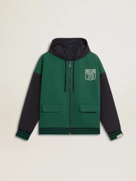 Felpa con cappuccio reversibile da uomo verde e blu