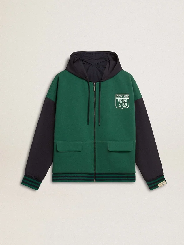 Felpa con cappuccio reversibile da uomo verde e blu