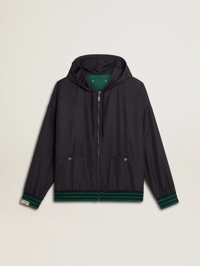 Felpa con cappuccio reversibile da uomo verde e blu